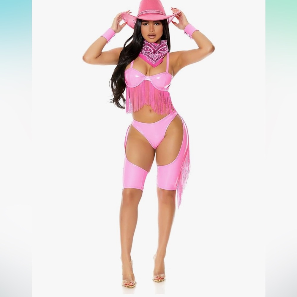 Forplay Hot Pink 4pc Horsing Around Ultra‎ Sexy Cowgirl Fringe Costume NWOT XS/S